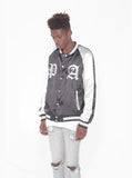 Satin color blocked embroidered boxing jacket in black and white by profound aesthetic