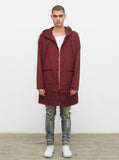 Bungee Panel Long Nylon Jacket in Maroon