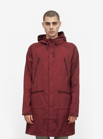 Bungee Panel Long Nylon Jacket in Maroon