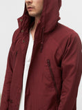 Bungee Panel Long Nylon Jacket in Maroon