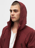 Bungee Panel Long Nylon Jacket in Maroon