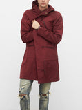 Bungee Panel Long Nylon Jacket in Maroon