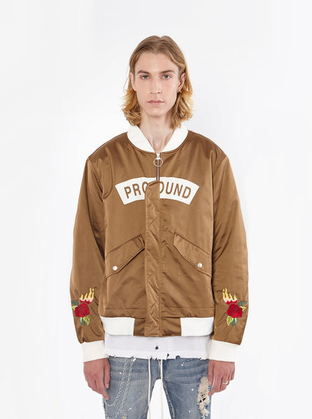 Burning Rose Bomber Jacket in Olive-Brown