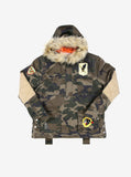 camo pull over half zip fur hood