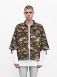 Three-Quarter Raw Sleeve Military Rose Parka in Woodland Camo