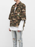 Three-Quarter Raw Sleeve Military Rose Parka in Woodland Camo