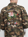 Three-Quarter Raw Sleeve Military Rose Parka in Woodland Camo