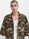 Three-Quarter Raw Sleeve Military Rose Parka in Woodland Camo