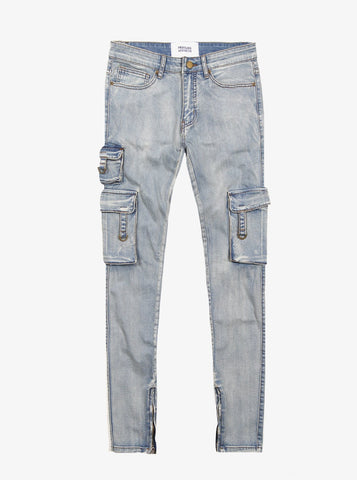 D-Ring Cargo Jeans in Light Sandwash