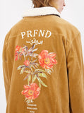 Corduroy Printed Flower Jacket in Camel