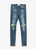 Dark Blue washed distressed denim destroyed skinny fit jeans by profound aesthetic