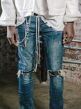 Dark Blue washed distressed denim destroyed skinny fit jeans by profound aesthetic