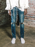 Dark Blue washed distressed denim destroyed skinny fit jeans by profound aesthetic