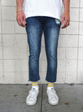 Dark Blue washed distressed destroyed cropped skinny fit denim jeans by profound aesthetic 