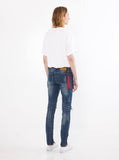 Dark Blue washed distressed denim destroyed skinny fit jeans by profound aesthetic