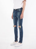 Dark Blue washed distressed denim destroyed skinny fit jeans by profound aesthetic