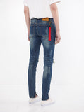 Dark Blue washed distressed denim destroyed skinny fit jeans by profound aesthetic