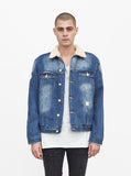 Denim Flame Shearling Trucker Jacket