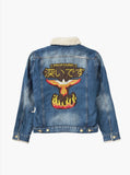 Denim Flame Shearling Trucker Jacket