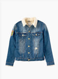 Denim Flame Shearling Trucker Jacket