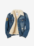 Denim Flame Shearling Trucker Jacket