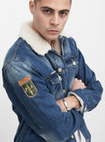 Denim Flame Shearling Trucker Jacket