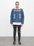 Denim Flame Shearling Trucker Jacket