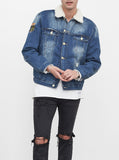 Denim Flame Shearling Trucker Jacket