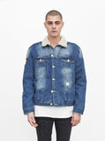 Denim Flame Shearling Trucker Jacket