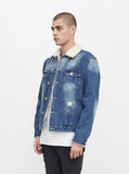 Denim Flame Shearling Trucker Jacket