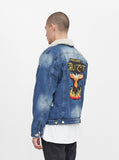 Denim Flame Shearling Trucker Jacket