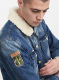 Denim Flame Shearling Trucker Jacket