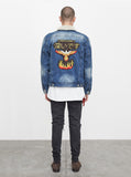 Denim Flame Shearling Trucker Jacket