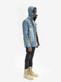 Head to toe outfit with model in Vintage Wash Denim Jacket w/ Genuine Leather