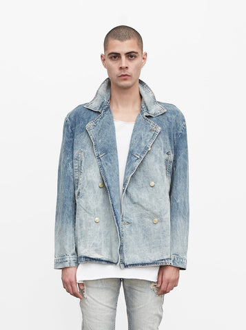 Denim Pea Coat in Light Sand Wash