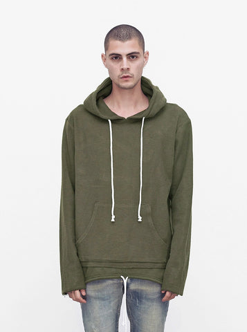 Double Layer Reversed French Terry Hoodie in Dark Olive