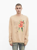 Dripping Hibiscus Calligraphy Printed Graphic Long Sleeve Crewneck Tee in Light Camel