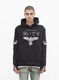 Embroidered Eagle Pullover Flame Hoodie in Black