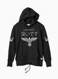 Embroidered Eagle Pullover Flame Hoodie in Black