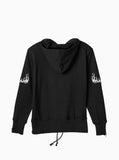 Embroidered Eagle Pullover Flame Hoodie in Black