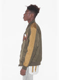 Flying American eagle embroidered bomber jacket in olive gold by profound aesthetic