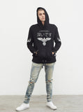 Embroidered Eagle Pullover Flame Hoodie in Black