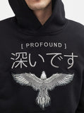 Embroidered Eagle Pullover Flame Hoodie in Black