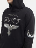 Embroidered Eagle Pullover Flame Hoodie in Black