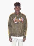 Flying American eagle embroidered bomber jacket in olive gold by profound aesthetic