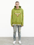 Embroidered Eagle Pullover Flame Hoodie in Burnt Green