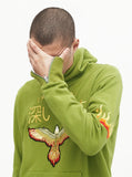 Embroidered Eagle Pullover Flame Hoodie in Burnt Green