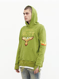 Embroidered Eagle Pullover Flame Hoodie in Burnt Green