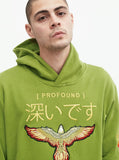 Embroidered Eagle Pullover Flame Hoodie in Burnt Green