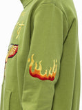 Embroidered Eagle Pullover Flame Hoodie in Burnt Green